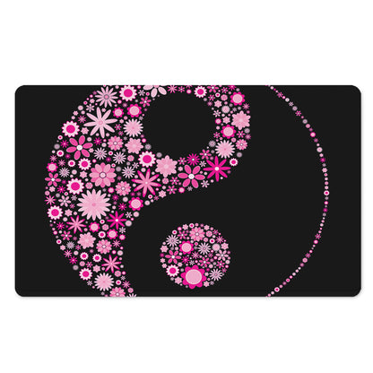 Pink Flowers Yin Yang Print Polyester Doormat