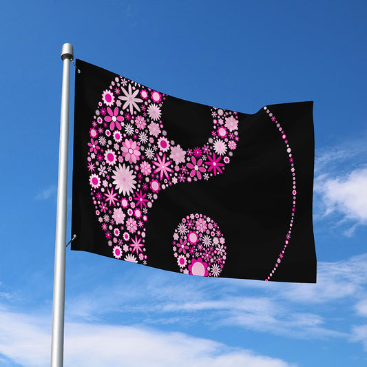 Pink Flowers Yin Yang Print Polyester Flag