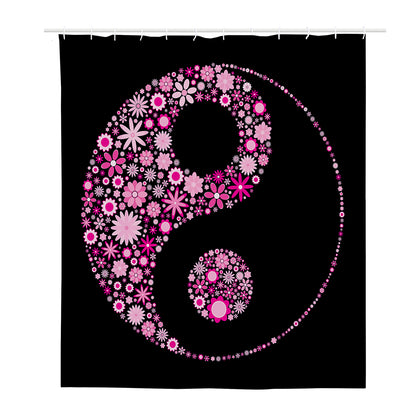 Pink Flowers Yin Yang Print Polyester Shower Curtain