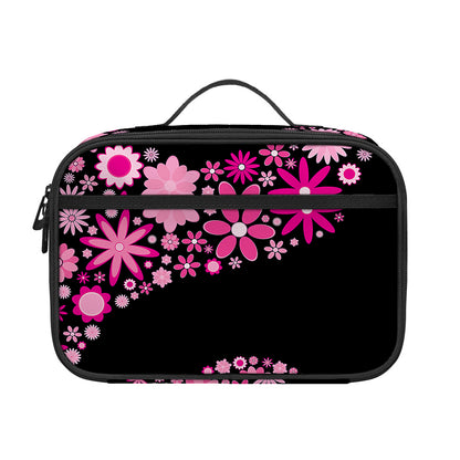 Pink Flowers Yin Yang Print Portable Lunch Bag