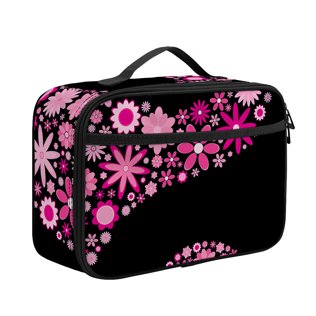 Pink Flowers Yin Yang Print Portable Lunch Bag