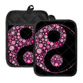 Pink Flowers Yin Yang Print Pot Holders With Pocket