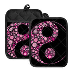 Pink Flowers Yin Yang Print Pot Holders With Pocket