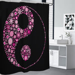 Pink Flowers Yin Yang Print Premium Shower Curtain