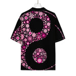 Pink Flowers Yin Yang Print Rayon Hawaiian Shirt