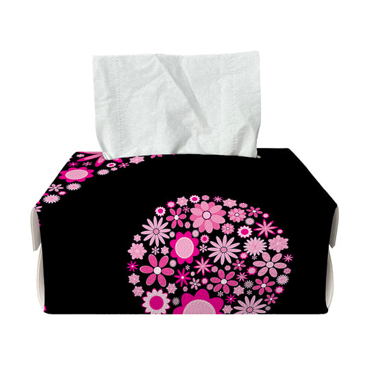 Pink Flowers Yin Yang Print Rectangle Tissue Box Cover
