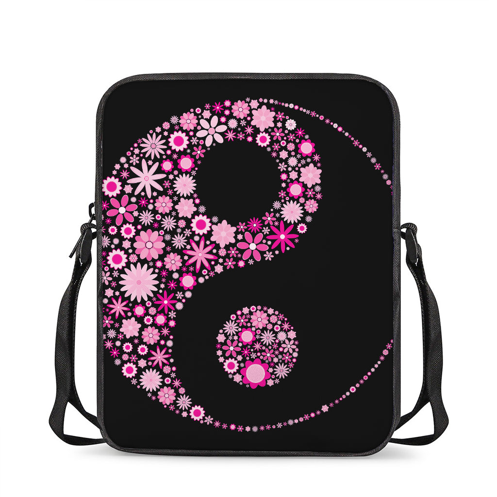 Pink Flowers Yin Yang Print Rectangular Crossbody Bag