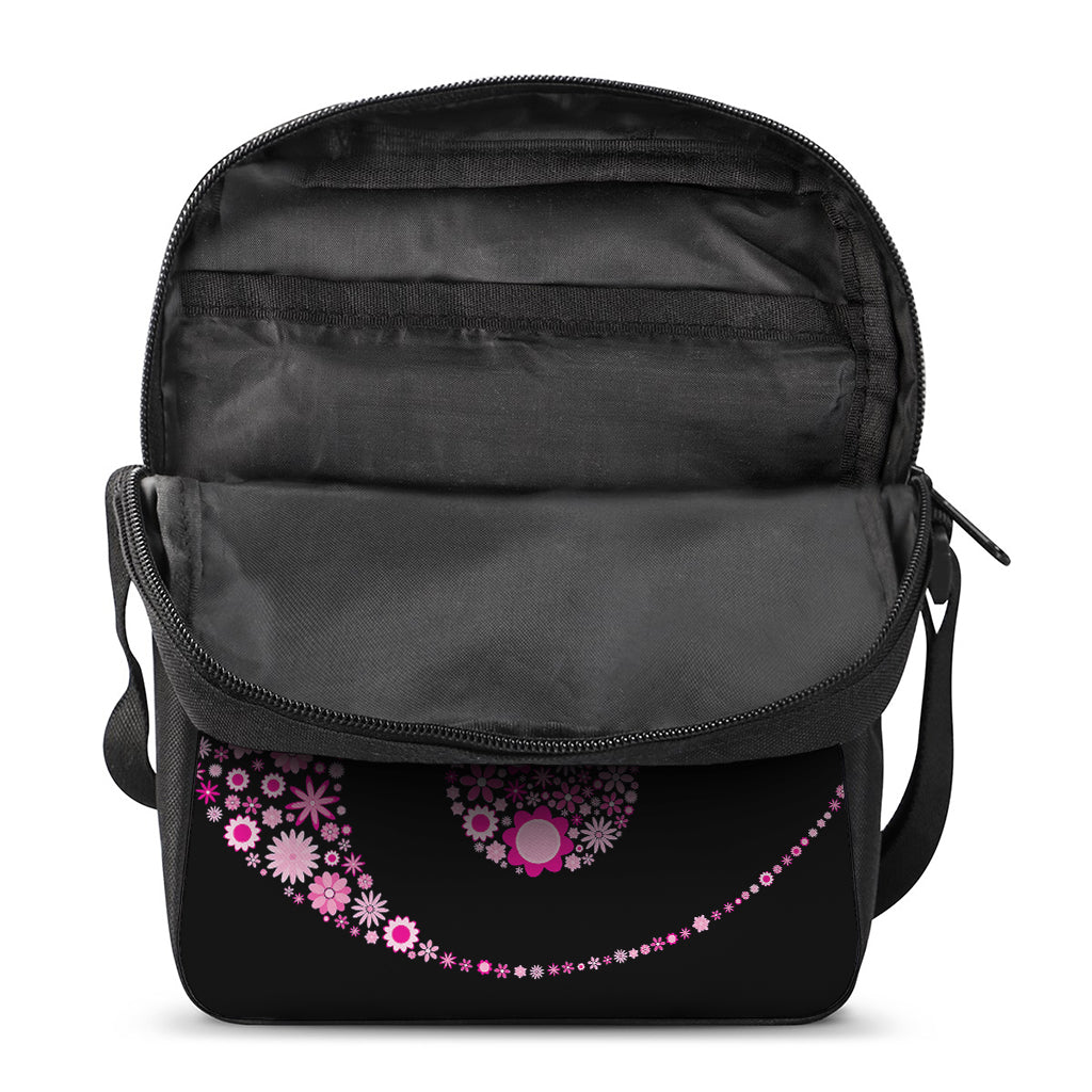 Pink Flowers Yin Yang Print Rectangular Crossbody Bag
