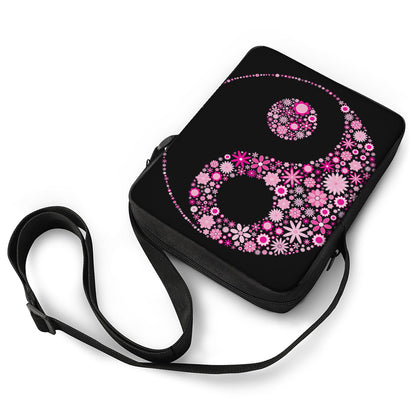 Pink Flowers Yin Yang Print Rectangular Crossbody Bag