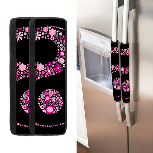 Pink Flowers Yin Yang Print Refrigerator Handle Covers
