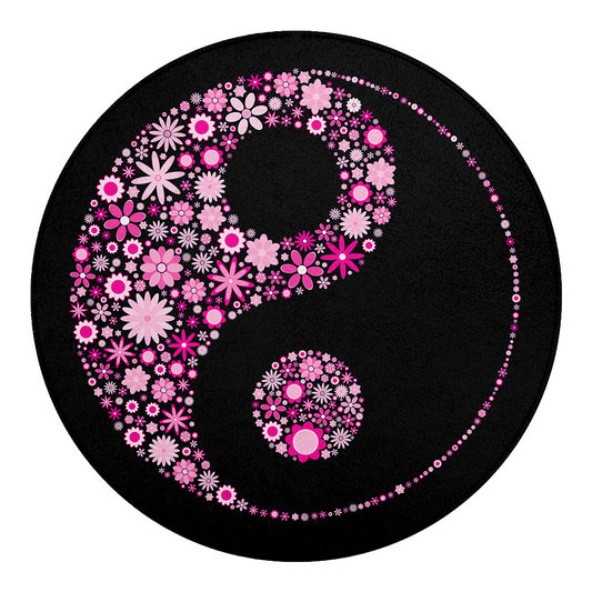 Pink Flowers Yin Yang Print Round Blanket