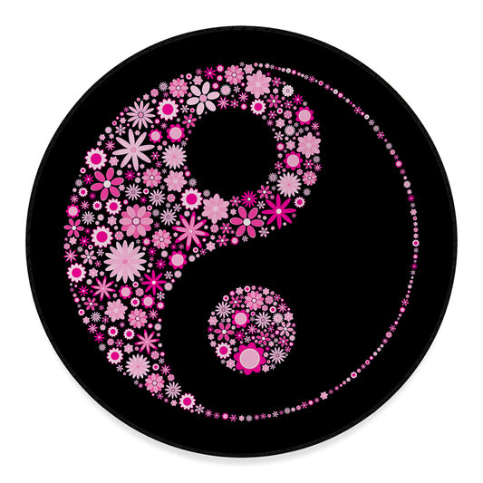 Pink Flowers Yin Yang Print Round Floor Mat