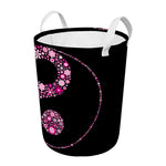 Pink Flowers Yin Yang Print Round Laundry Basket