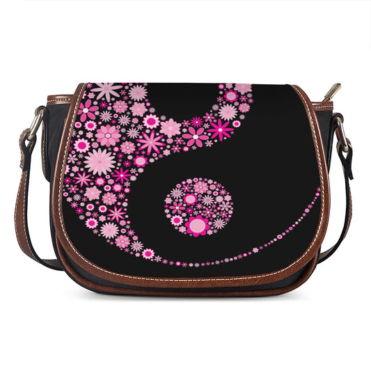 Pink Flowers Yin Yang Print Saddle Bag