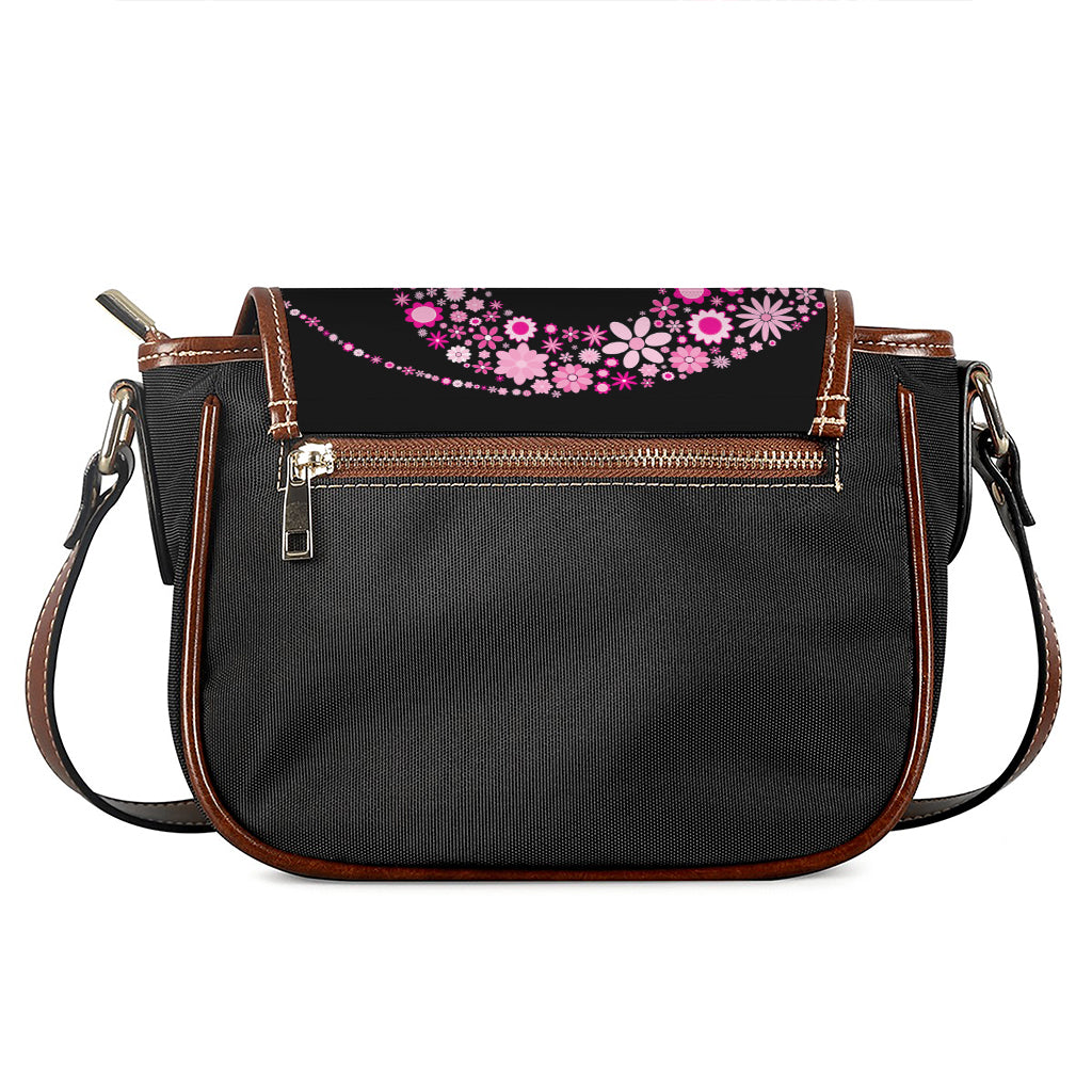 Pink Flowers Yin Yang Print Saddle Bag