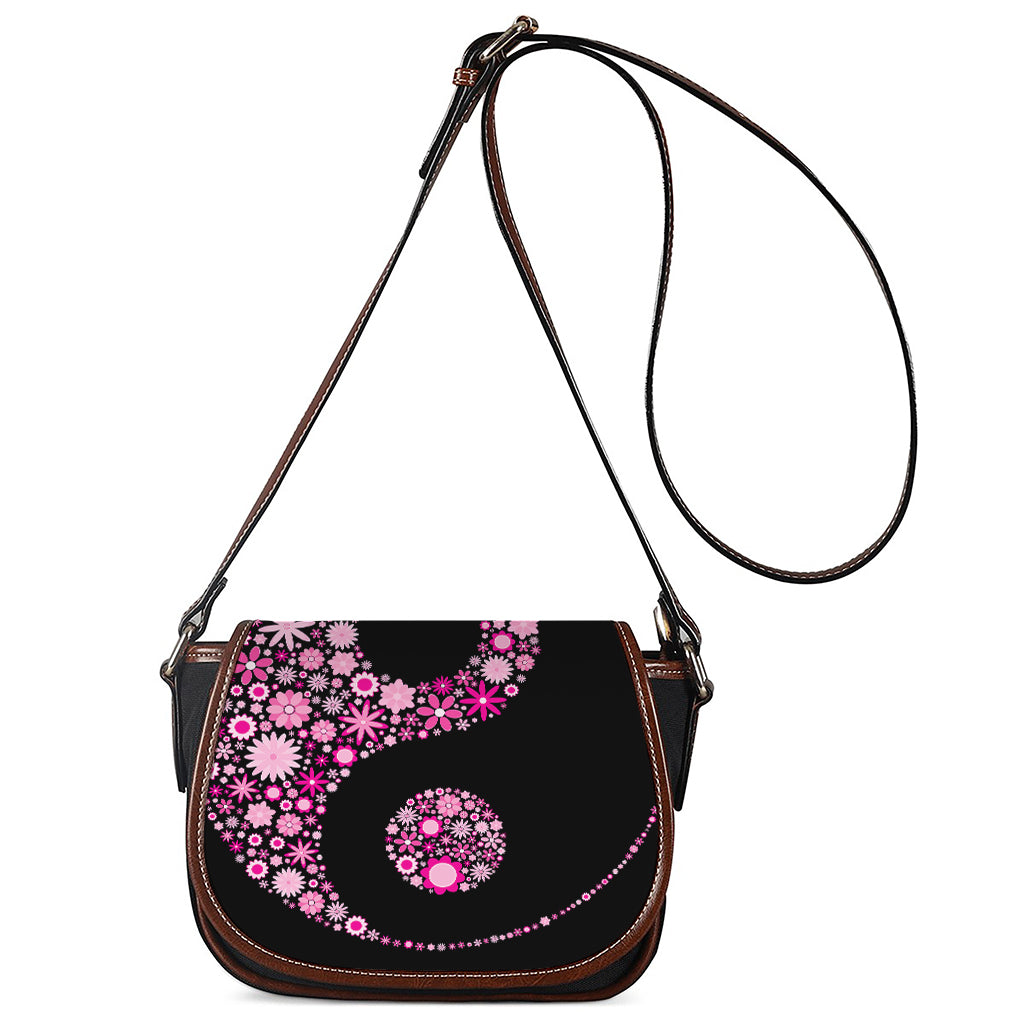 Pink Flowers Yin Yang Print Saddle Bag