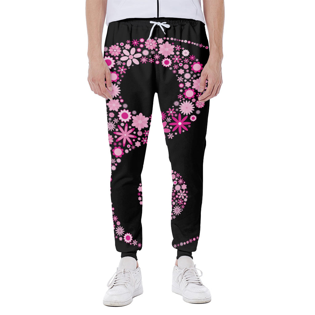 Pink Flowers Yin Yang Print Scuba Joggers