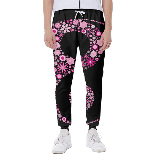 Pink Flowers Yin Yang Print Scuba Joggers