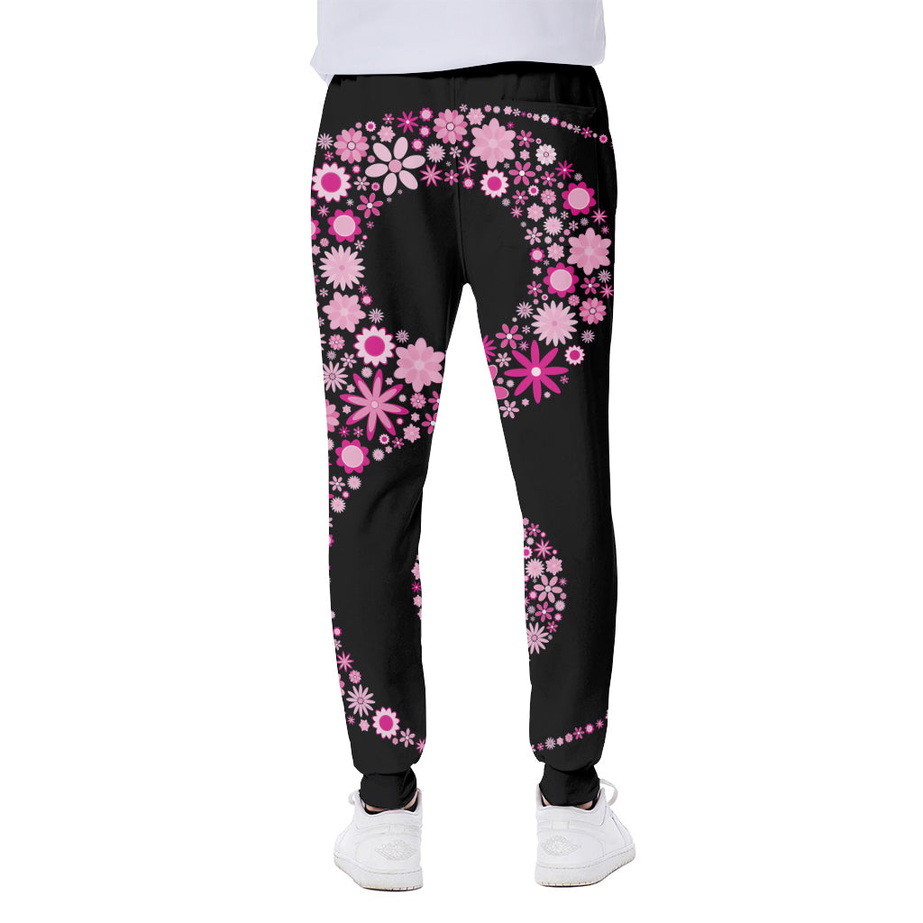 Pink Flowers Yin Yang Print Scuba Joggers