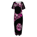 Pink Flowers Yin Yang Print Short Sleeve Long Nightdress