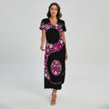 Pink Flowers Yin Yang Print Short Sleeve Maxi Dress