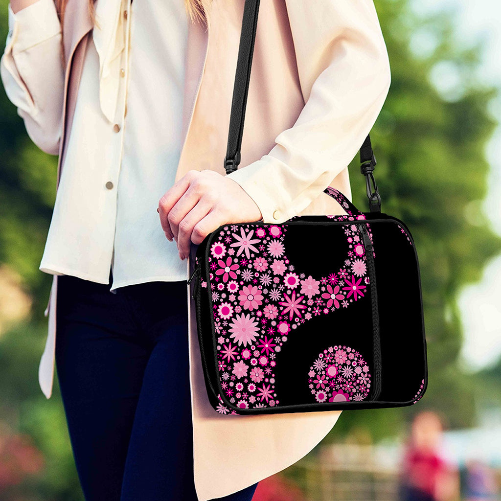 Pink Flowers Yin Yang Print Shoulder Strap Bible Bag