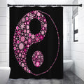 Pink Flowers Yin Yang Print Shower Curtain