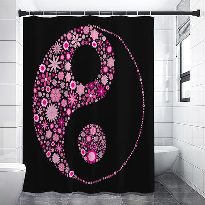 Pink Flowers Yin Yang Print Shower Curtain