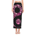 Pink Flowers Yin Yang Print Side Slit Maxi Skirt