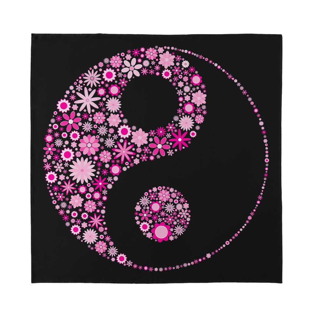 Pink Flowers Yin Yang Print Silk Bandana
