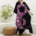 Pink Flowers Yin Yang Print Silk V-Neck Kaftan Dress