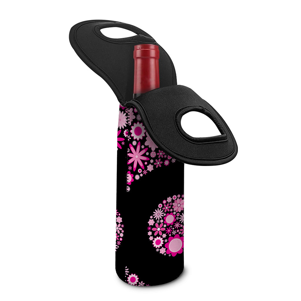 Pink Flowers Yin Yang Print Single Neoprene Wine Tote
