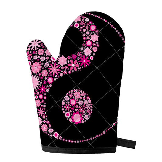 Pink Flowers Yin Yang Print Single Oven Mitt