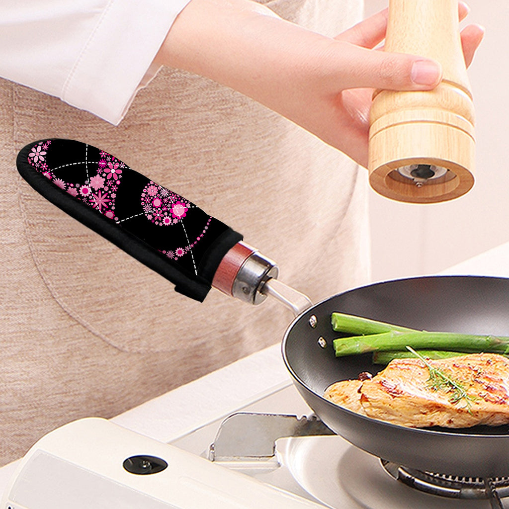 Pink Flowers Yin Yang Print Skillet Handle Cover