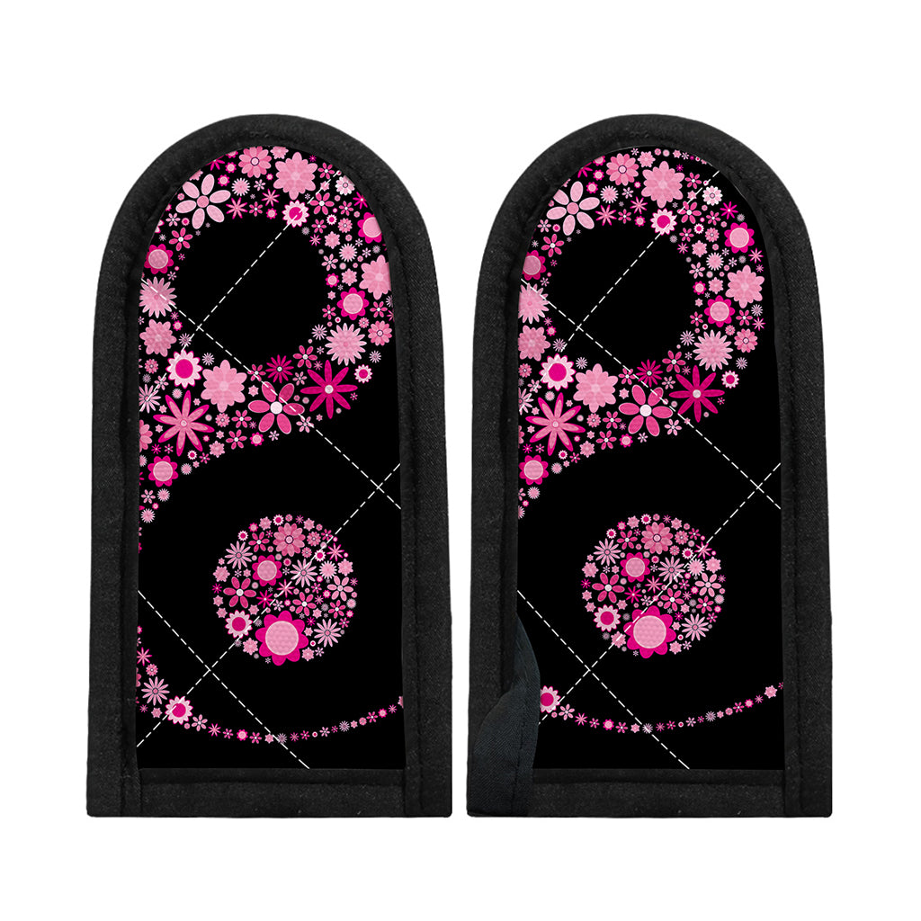 Pink Flowers Yin Yang Print Skillet Handle Cover