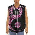 Pink Flowers Yin Yang Print Sleeveless Baseball Jersey