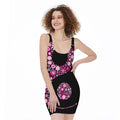Pink Flowers Yin Yang Print Sleeveless Bodycon Dress