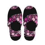 Pink Flowers Yin Yang Print Slippers