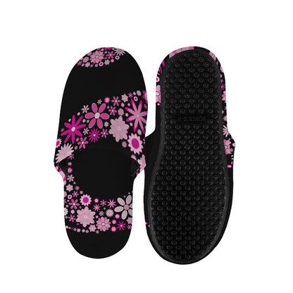 Pink Flowers Yin Yang Print Slippers