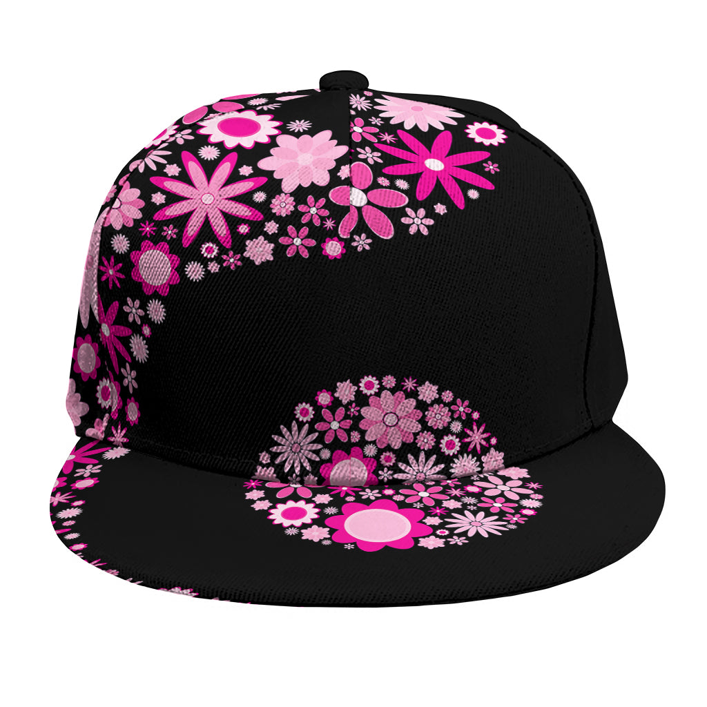 Pink Flowers Yin Yang Print Snapback Cap