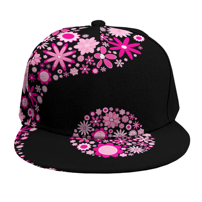 Pink Flowers Yin Yang Print Snapback Cap
