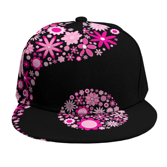 Pink Flowers Yin Yang Print Snapback Cap