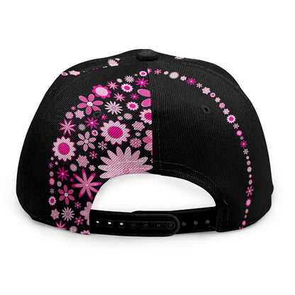 Pink Flowers Yin Yang Print Snapback Cap