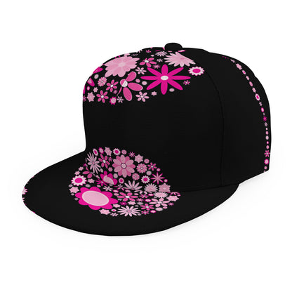 Pink Flowers Yin Yang Print Snapback Cap