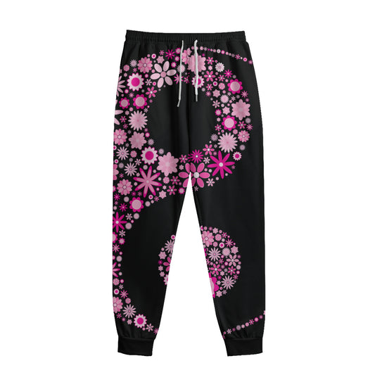 Pink Flowers Yin Yang Print Sweatpants