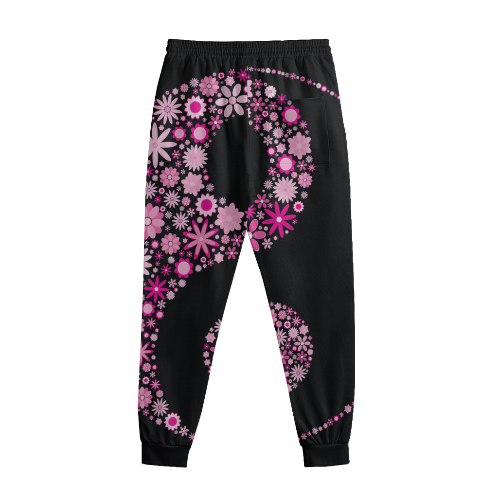 Pink Flowers Yin Yang Print Sweatpants