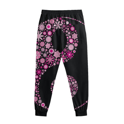 Pink Flowers Yin Yang Print Sweatpants