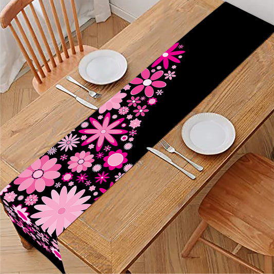 Pink Flowers Yin Yang Print Table Runner