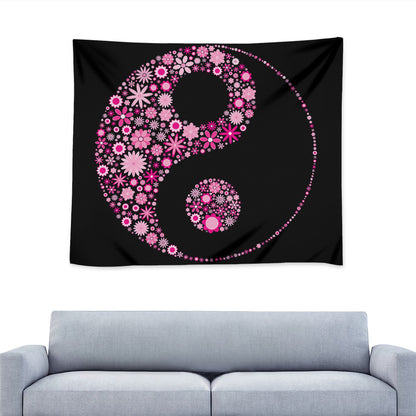 Pink Flowers Yin Yang Print Tapestry