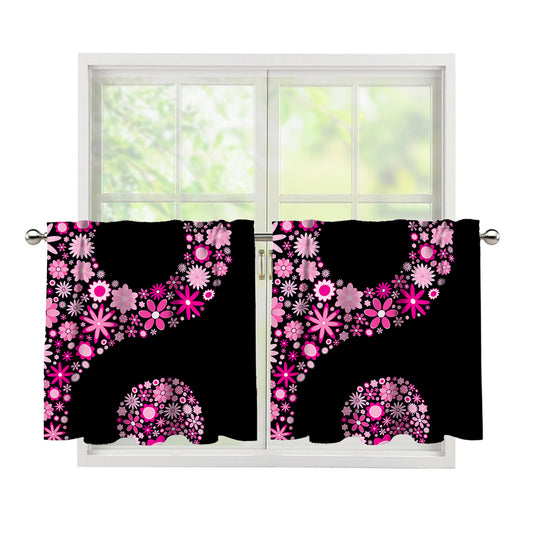 Pink Flowers Yin Yang Print Tier Curtains